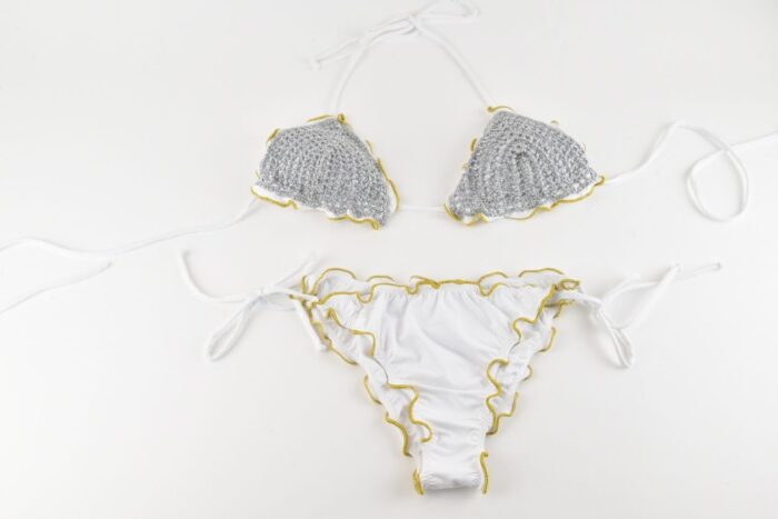 Bikini crochet argento e bianco taglia L Jijil Costumi