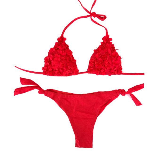 COSTUME bikini rosso petali e slip brasiliano Costumi