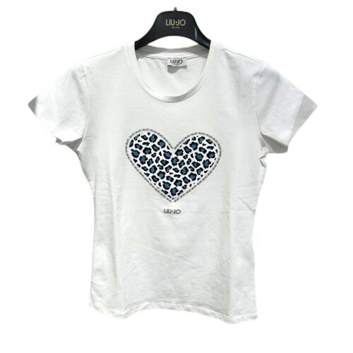 LIU JO T-shirt bianca cuore blu Abbigliamento