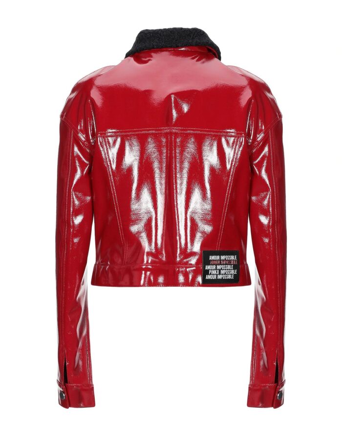PINKO giacca chiodo rosso in vernice con colletto Montoncino Abbigliamento