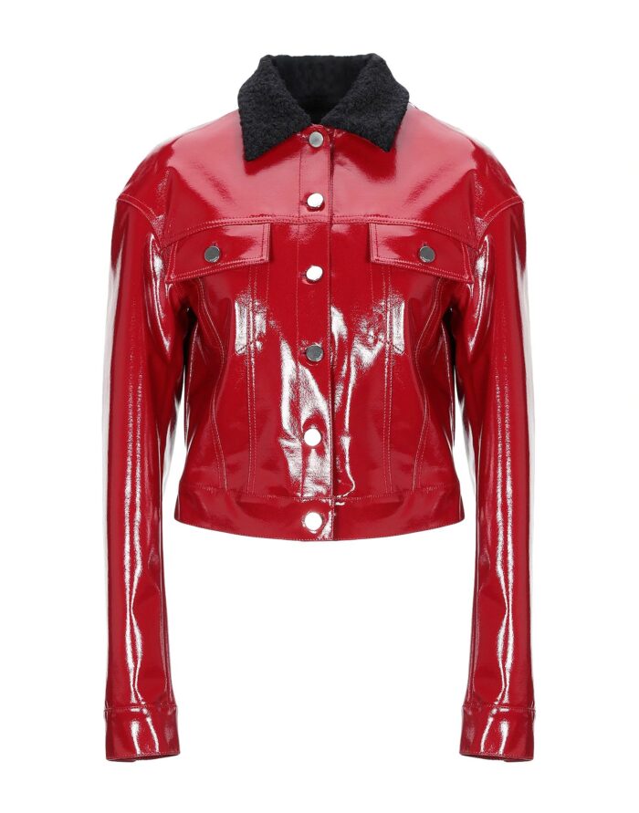 PINKO giacca chiodo rosso in vernice con colletto Montoncino Abbigliamento
