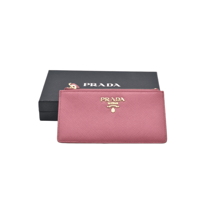 PRADA Portacarte con portamonete rosa pelle saffiano Accessori