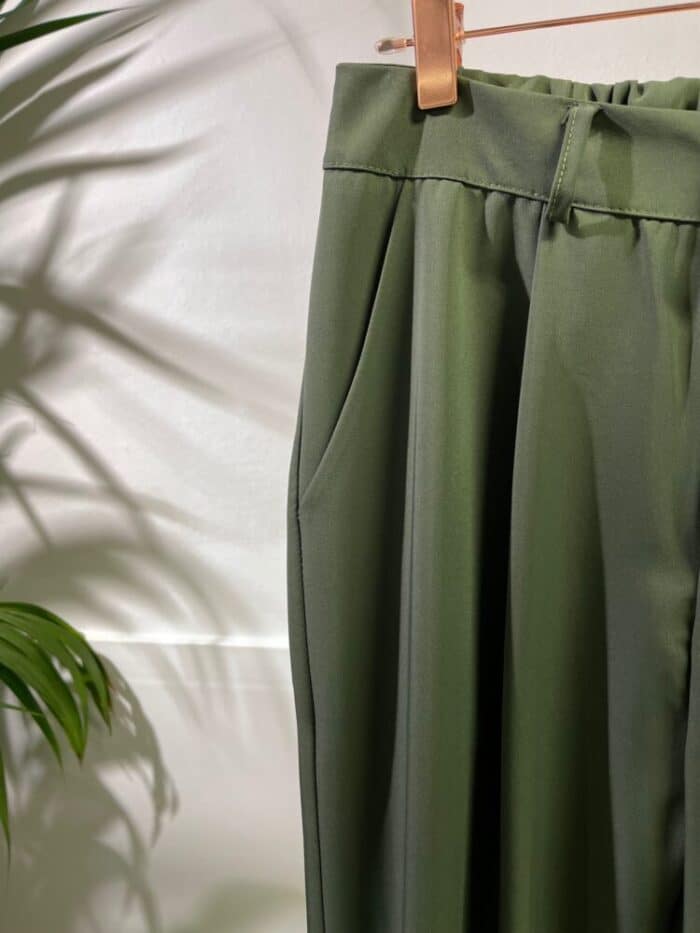 METIS GLAM Pantaloni vita alta pence verde bottone fondo Abbigliamento