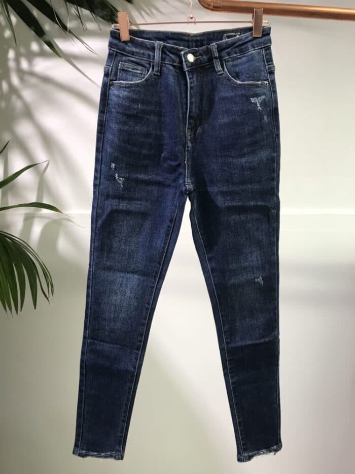 METIS GLAM Pantaloni jeans skinny a vita alta con strappi sul fondo Abbigliamento