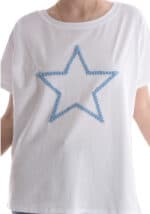 METIS GLAM T-shirt cotone stella ricamata celeste Abbigliamento