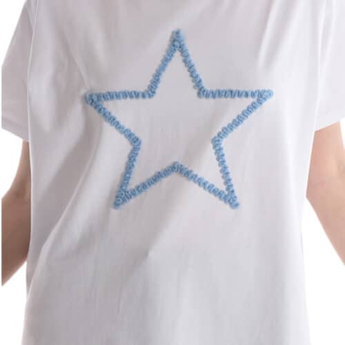 METIS GLAM T-shirt cotone stella ricamata celeste Abbigliamento