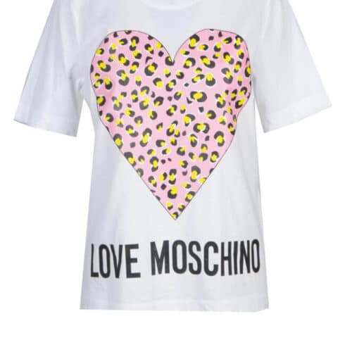 LOVE MOSCHINO T-shirt bianca cuore maculato Abbigliamento