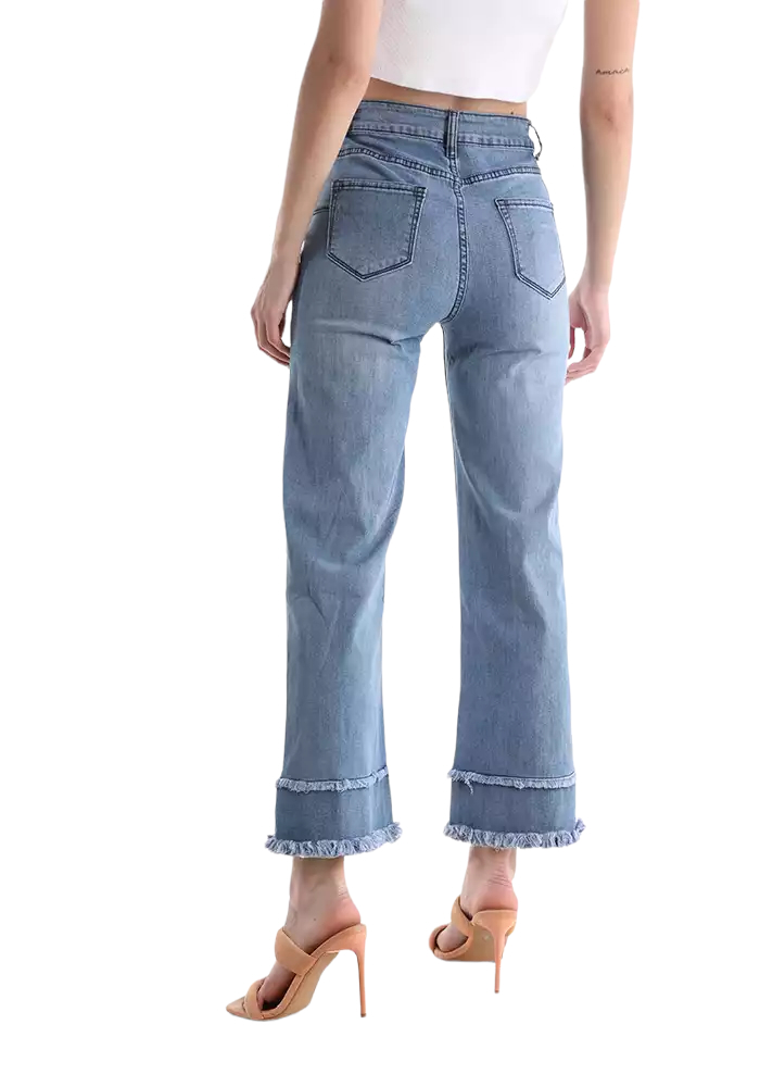 METIS GLAM Jeans chiari trombetta con frangia Abbigliamento